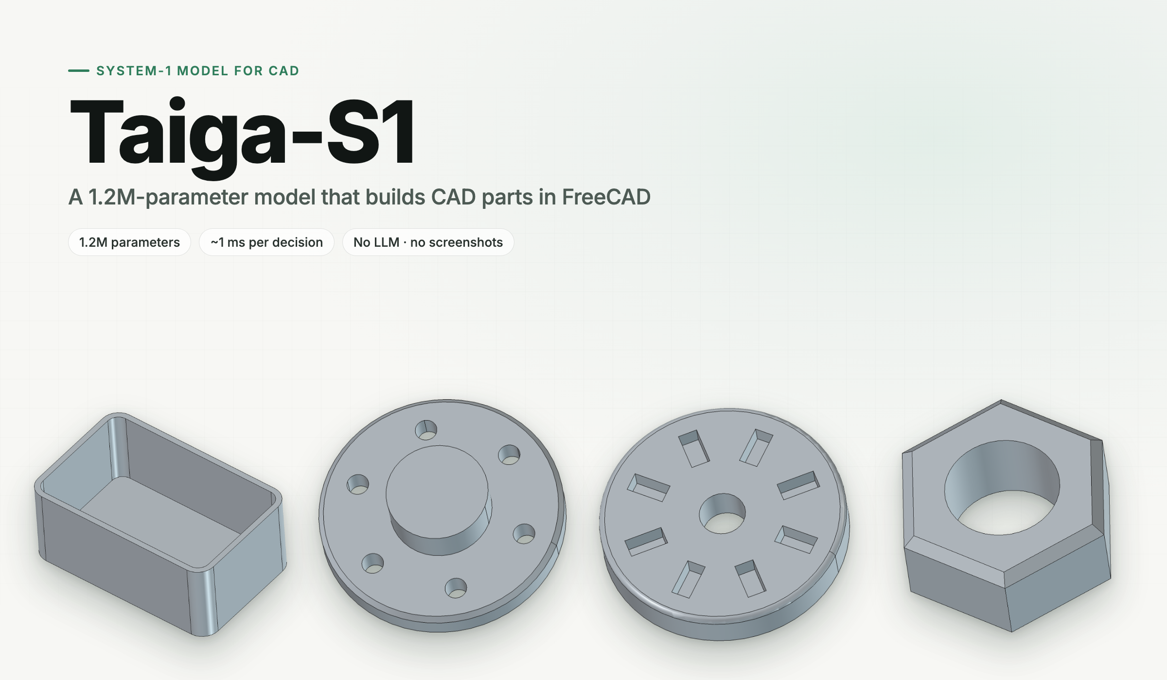 Taiga-S1: parts the model built in FreeCAD